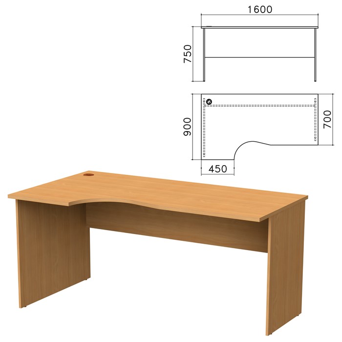 Стол письменный эргономичный Монолит, 1600х900х750 мм, левый, цвет бук бавария, СМ7.1 640107 - фото 56133