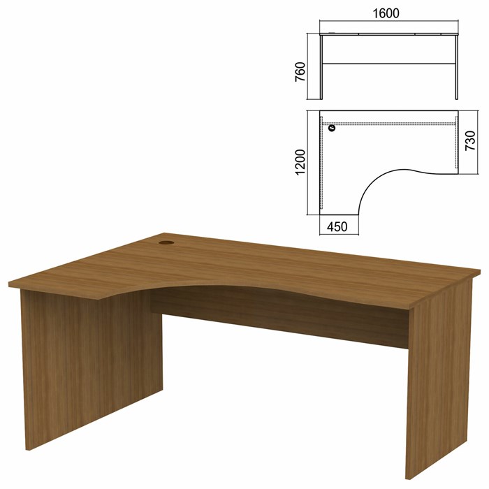Стол эргономичный Арго, 1600х1200х760 мм, левый, орех (КОМПЛЕКТ) 981336 - фото 56228