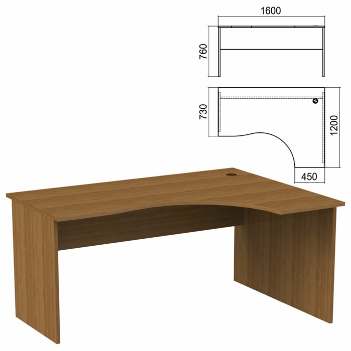 Стол эргономичный Арго, 1600х1200х760 мм, правый, орех (КОМПЛЕКТ) 981341 - фото 56231