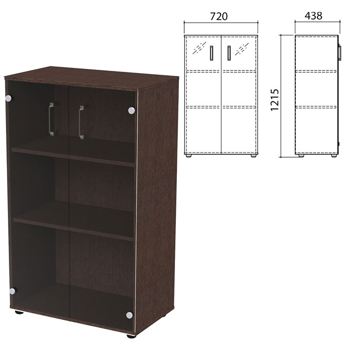 Шкаф закрытый со стеклом Приоритет 720х424х1215 мм, 2 полки, венге (КОМПЛЕКТ) 982194 - фото 56341