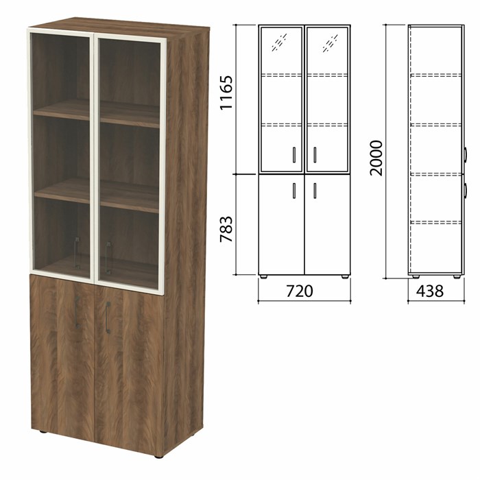 Шкаф закрытый со стеклом в алюминиевой рамке Приоритет, 720х438х2000 мм, 4 полки, лагос (КОМПЛЕКТ) 980370 - фото 56355