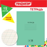 Тетрадь ЗЕЛЁНАЯ обложка 12 л., косая линия с полями, офсет № 2 ЭКОНОМ, ПИФАГОР, 106725 106725