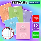 Тетрадь 12 л. BRAUBERG клетка, обложка картон, УШИ-ЛАПЫ-НОС, 107278 107278