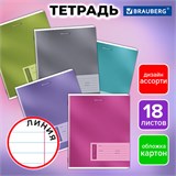 Тетрадь 18 л. BRAUBERG линия, обложка картон, ONE COLOUR, 107301 107301