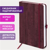 Ежедневник недатированный А5 (138x213 мм) BRAUBERG Wood, кожзам, резинка, 136 л., бордовый, 111675 111675