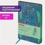 Ежедневник недатированный А5 (138х213 мм), BRAUBERG VISTA, под кожу, гибкий, 136 л., "Peacocks", 112032 112032