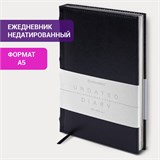 Ежедневник недатированный А5 138х213 мм BRAUBERG "FLAME", под кожу, 160 л., черный, серебряный срез, 113425 113425