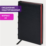 Ежедневник недатированный А5 138х213 мм BRAUBERG FLAME под кожу, 160 л., черный, красный срез, 123844 123844
