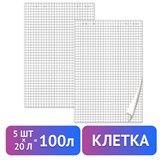 Блокноты для флипчарта ПЛОТНЫЕ 80 г/м2, BRAUBERG, 67,5х98 см, КОМПЛЕКТ 5 шт., 20 л., клетка, 124097 124097