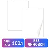 Блокноты для флипчарта ПЛОТНЫЕ 80 г/м2, BRAUBERG, 67,5х98 см, КОМПЛЕКТ 5 шт., 20 л., чистые, 124098 124098