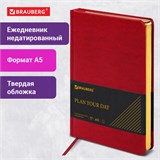Ежедневник недатированный А5 138х213 мм BRAUBERG "Iguana" под кожу, 160 л., красный, 125092 125092