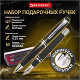Набор ручек подарочных BRAUBERG Duetto, СИНИЕ, 2 шт.: шариковая, перьевая, черный с хромированными деталями, 143478 143478