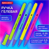 Ручка гелевая BRAUBERG "COLOR NEON", ЧЕРНАЯ, корпус ассорти, узел 0,5 мм, линия 0,35 мм, 144120 144120