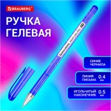 Ручка гелевая BRAUBERG Profi-Gel PRO, СИНЯЯ, линия письма 0,4 мм, игольчатый наконечник 0,5 мм, печать на корпусе, 144125 144125