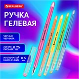 Ручка гелевая BRAUBERG DIAMOND NEON, ЧЕРНАЯ, корпус ассорти, игольчатый узел 0,5 мм, линия письма 0,25 мм, 144132 144132