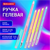 Ручка гелевая BRAUBERG DIAMOND PASTEL, СИНЯЯ, корпус ассорти, игольчатый узел 0,5 мм, линия письма 0,25 мм, 144133 144133