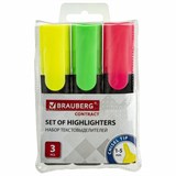 Набор текстовыделителей BRAUBERG 3 шт., АССОРТИ, Contract, линия 1-5 мм, 150395 150395