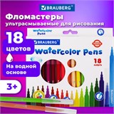 Фломастеры BRAUBERG "PREMIUM", 18 цветов, УЛЬТРАСМЫВАЕМЫЕ, классические, вентилируемый колпачок, картонная коробка с европодвесом, 151939 151939