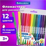 Фломастеры BRAUBERG PREMIUM, 12 цветов, КОРПУС С ПЕЧАТЬЮ, вентилируемый колпачок, ПВХ-упаковка с европодвесом, 151942 151942
