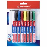 Маркер-краска лаковый EXTRA (paint marker) 1 мм, НАБОР 8 цветов, УСИЛЕННАЯ НИТРО-ОСНОВА, BRAUBERG, 151991 151991