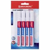 Маркер-краска лаковый EXTRA (paint marker) 4 мм, БЕЛЫЕ, НАБОР 4 шт., УСИЛЕННАЯ НИТРО-ОСНОВА, BRAUBERG, 152000 152000