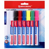 Маркер-краска лаковый EXTRA (paint marker) 4 мм, НАБОР 7 цветов, УСИЛЕННАЯ НИТРО-ОСНОВА, BRAUBERG, 152001 152001