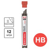 Грифели запасные 0,5 мм, HB, BRAUBERG, КОМПЛЕКТ 12 шт., "Hi-Polymer", 180445 180445