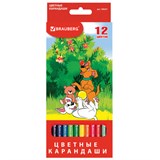 Карандаши цветные BRAUBERG My lovely dogs, 12 цветов, шестигранные, грифель 3 мм, натуральное дерево, 180531 180531