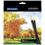 Карандаши цветные BRAUBERG "Artist line", 24 цвета, черный корпус, шестигранные, грифель 3 мм, натуральное дерево, 180565 180565