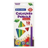 Карандаши цветные BRAUBERG PREMIUM 12 цветов, трехгранные, грифель 3,3 мм, натуральное дерево, 181651 181651