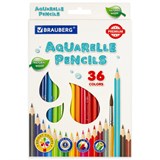 Карандаши цветные акварельные BRAUBERG PREMIUM AQUARELLE, 36 цветов, трехгранные, утолщенный грифель 4 мм, натуральное дерево, 181674 181674