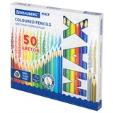 Карандаши цветные супермягкие яркие BRAUBERG MAX, 50 цветов, трехгранные, грифель 3,3 мм, натуральное дерево, 181860 181860