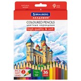 Карандаши цветные мягкие BRAUBERG АКАДЕМИЯ, 36 цветов, шестигранные, грифель 3 мм, натуральное дерево, 181867 181867
