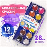 Краски акварельные BRAUBERG "PREMIUM" 12 цветов, круглые кюветы 28 мм, пенал, 191743 191743