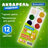Краски акварельные BRAUBERG 12 цветов "Кот-Энтузиаст", медовые, круглые кюветы, 192553 192553