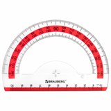 Транспортир 10 см BRAUBERG "FRESH ZONE", 180 градусов, пластик, прозрачный, красная шкала, 210760 210760