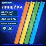 Линейка пластиковая 30 см, BRAUBERG, непрозрачная, неоновая, ассорти, 210839 210839