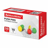 Кнопки канцелярские BRAUBERG, металлические, цветные, 10 мм, 50 шт., в картонной коробке, 220554 220554
