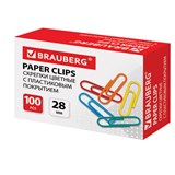 Скрепки BRAUBERG, 28 мм, цветные, 100 шт., в картонной коробке, 220555 220555