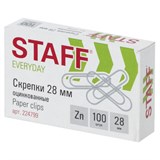 Скрепки STAFF EVERYDAY, 28 мм, оцинкованные, 100 шт., в картонной коробке, 224799 224799