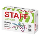 Скрепки STAFF Manager, 28 мм, цветные, 100 шт., в картонной коробке, 226821 226821