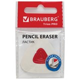 Ластик BRAUBERG Trios PRO, 36х36х9 мм, белый, треугольный, красный пластиковый держатель, 229559 229559
