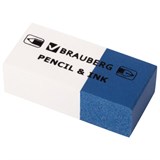 Ластик BRAUBERG PENCIL & INK, 39х18х12 мм, для ручки и карандаша, бело-синий, 229578 229578