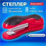 Степлер №24/6, 26/6 BRAUBERG "JET", до 25 листов, эргономичный, красно-черный, 229688 229688
