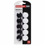 Магниты BRAUBERG "BLACK&WHITE" УСИЛЕННЫЕ 30 мм, НАБОР 10 шт., черные/белые, 237468 237468