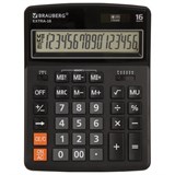 Калькулятор настольный BRAUBERG EXTRA-16-BK (206x155 мм), 16 разрядов, двойное питание, ЧЕРНЫЙ, 250475 250475