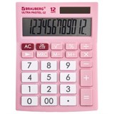Калькулятор настольный BRAUBERG ULTRA PASTEL-12-PK (192x143 мм), 12 разрядов, двойное питание, РОЗОВЫЙ, 250503 250503