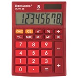 Калькулятор настольный BRAUBERG ULTRA-08-WR, КОМПАКТНЫЙ (154x115 мм), 8 разрядов, двойное питание, БОРДОВЫЙ, 250510 250510