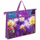 Папка для рисунков и чертежей с ручками BRAUBERG А3, пластик, молния сверху, "Flowers", 270146 270146