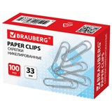Скрепки BRAUBERG, 33 мм, никелированные, 100 шт., в картонной коробке, 270443 270443